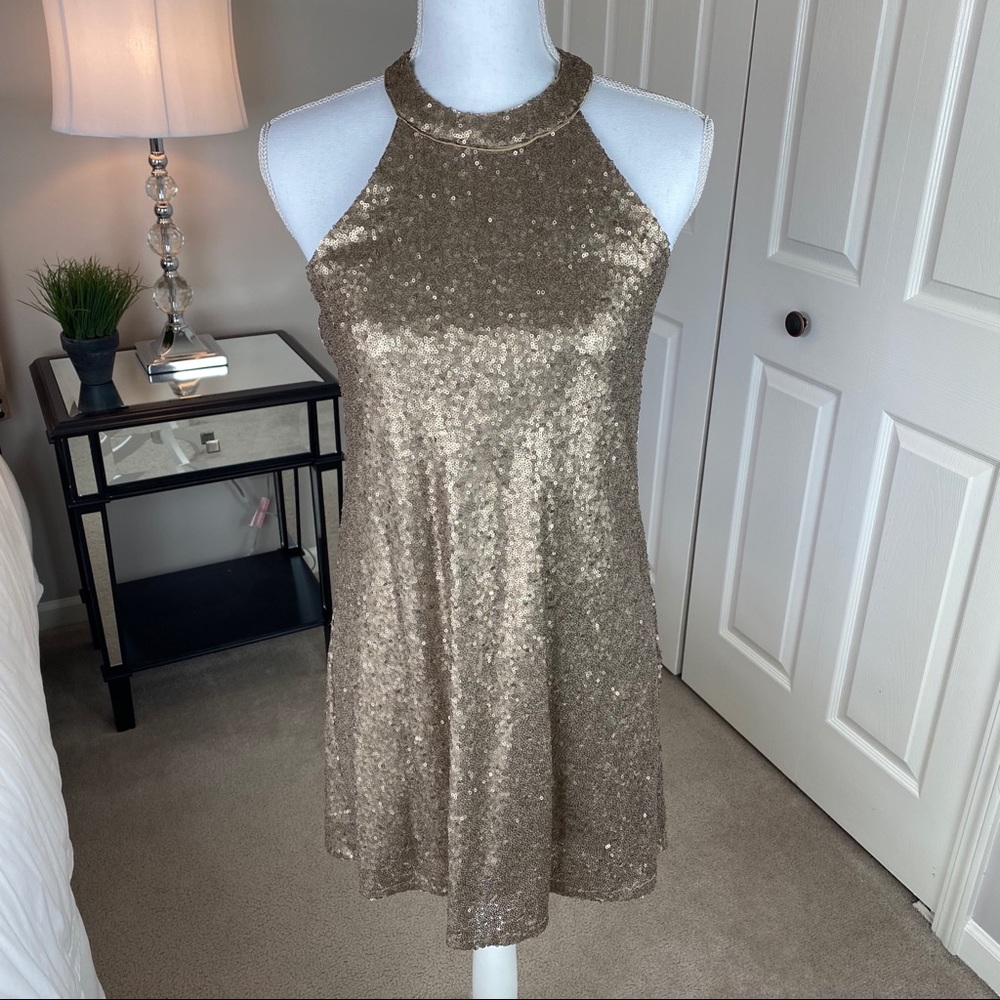 ONE CLOTHING SEQUINED HIGH NECK MINI DRESS - NEW